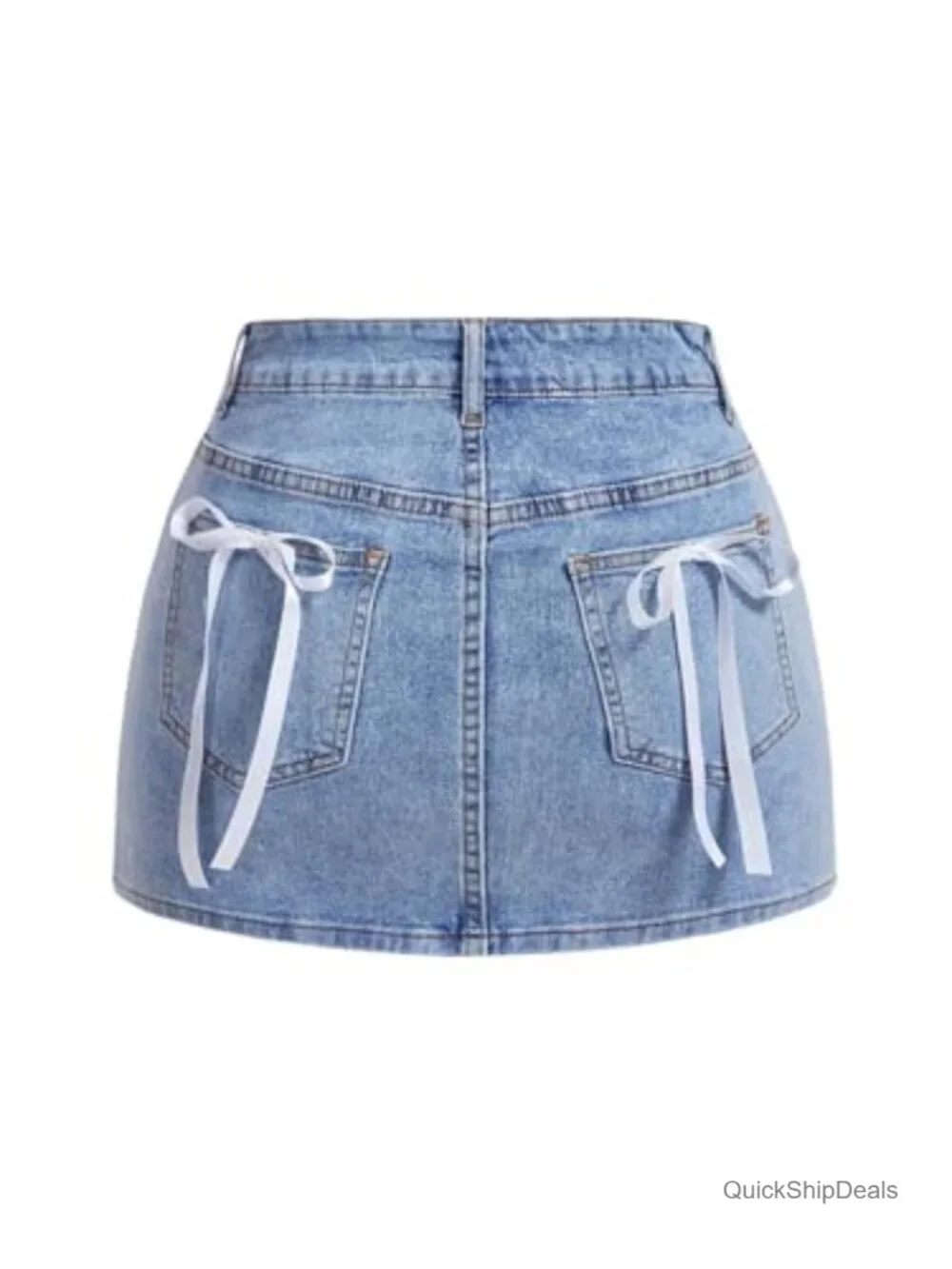 High Waist Denim Bodycon Mini Skirt with Bowknot and Pockets Y2K Style